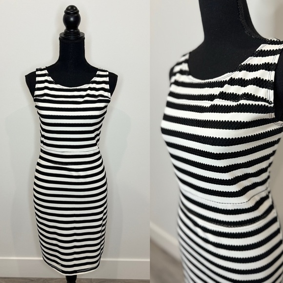 Xhilaration Black and White Stripe Midi Dress (Small) - Picture 1 of 8